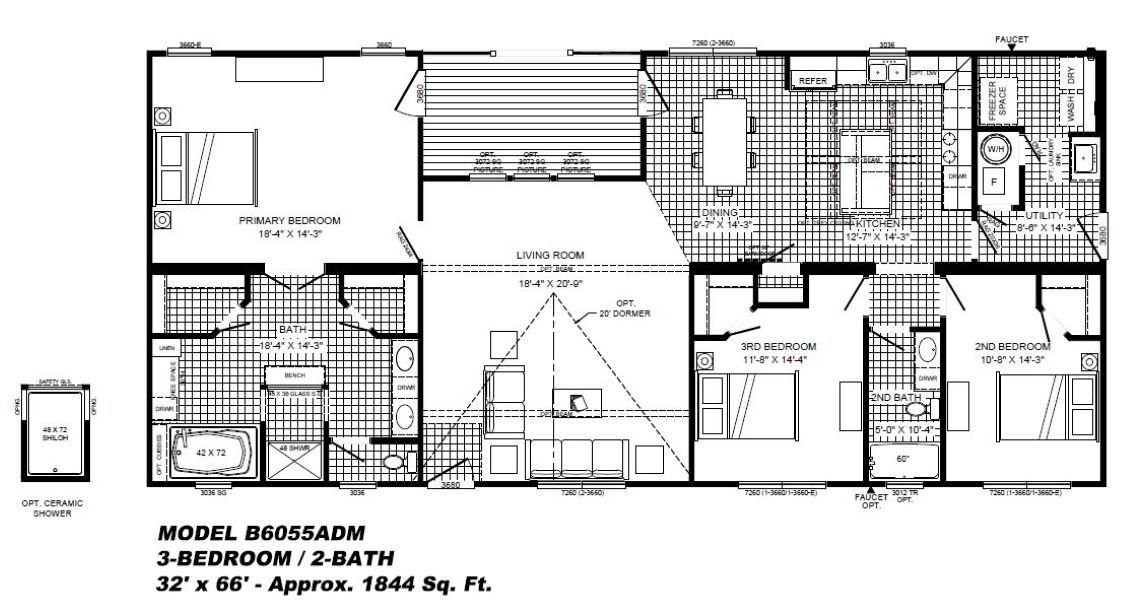 The THE TURNER Floor Plan. This Manufactured Mobile Home features 3 bedrooms and 2 baths.