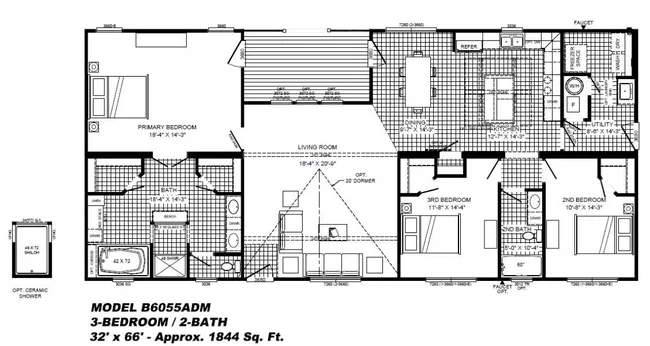 The THE TURNER Floor Plan. This Manufactured Mobile Home features 3 bedrooms and 2 baths.
