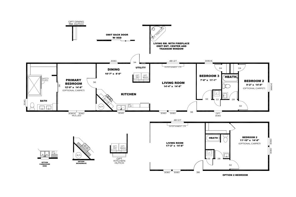 The THE SHOWER HOUSE 2.0 Floor Plan. This Manufactured Mobile Home features 3 bedrooms and 2 baths.
