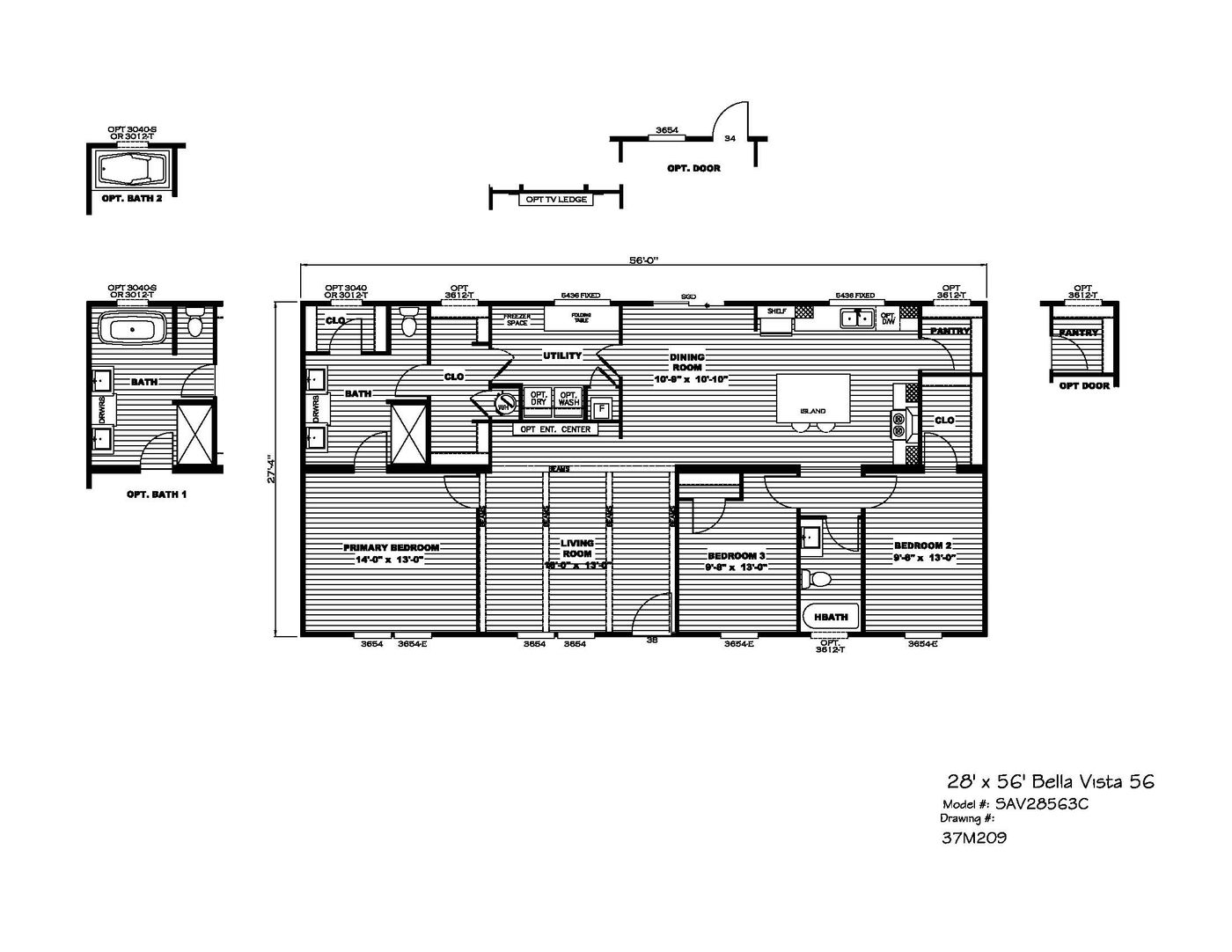 The BELLA VISTA Floor Plan. This Manufactured Mobile Home features 3 bedrooms and 2 baths.