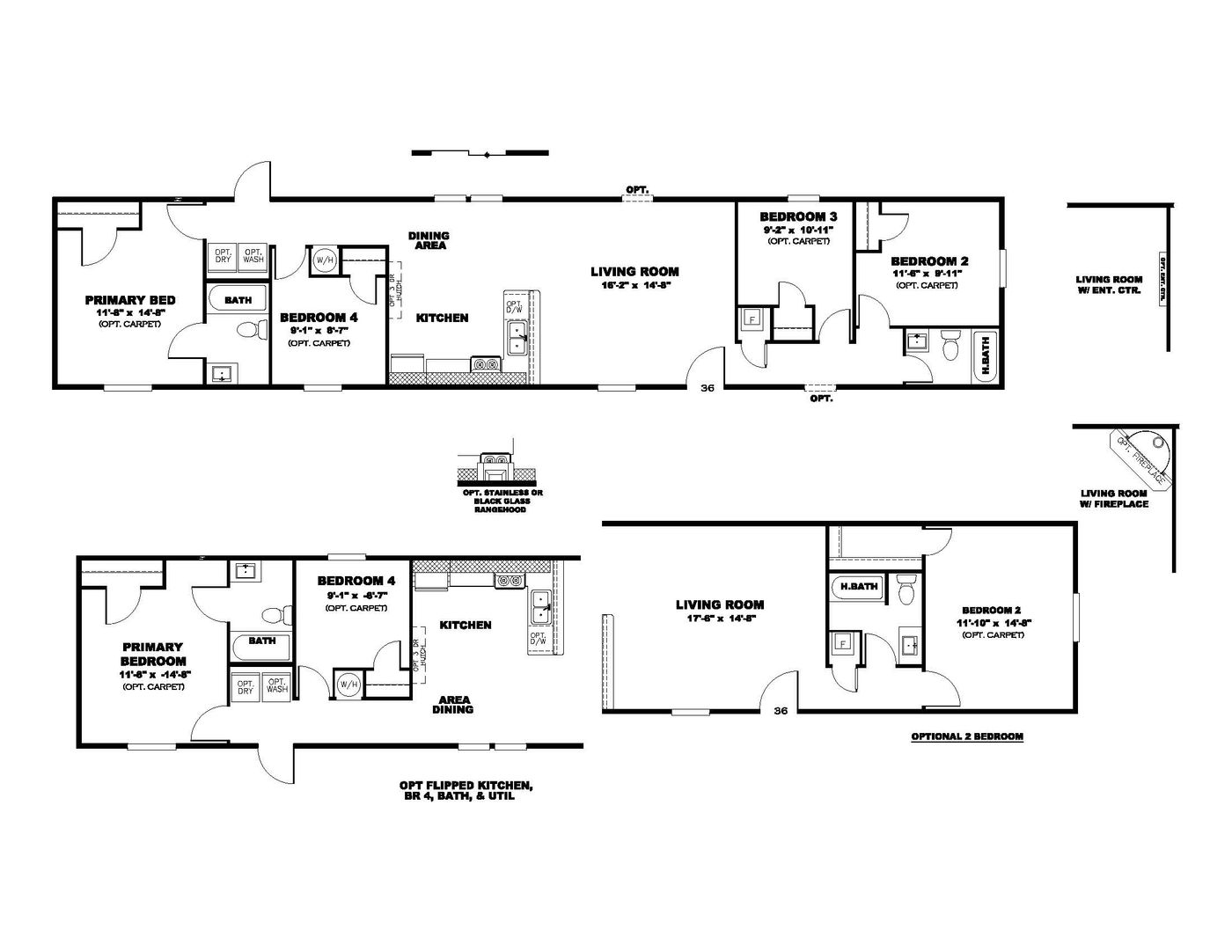 The BLAZER 76 4A Floor Plan. This Manufactured Mobile Home features 4 bedrooms and 2 baths.