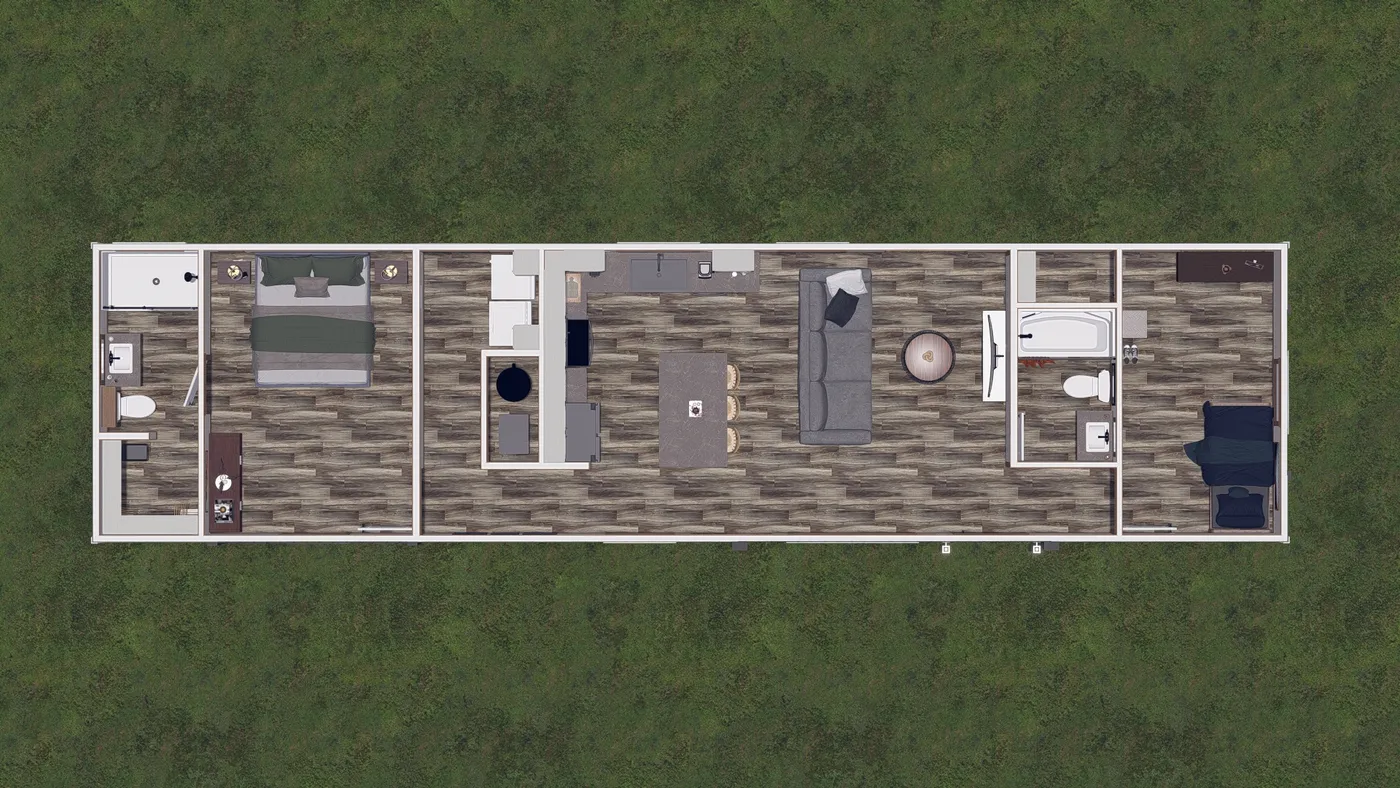 The LEVI Floor Plan. This Manufactured Mobile Home features 2 bedrooms and 2 baths.
