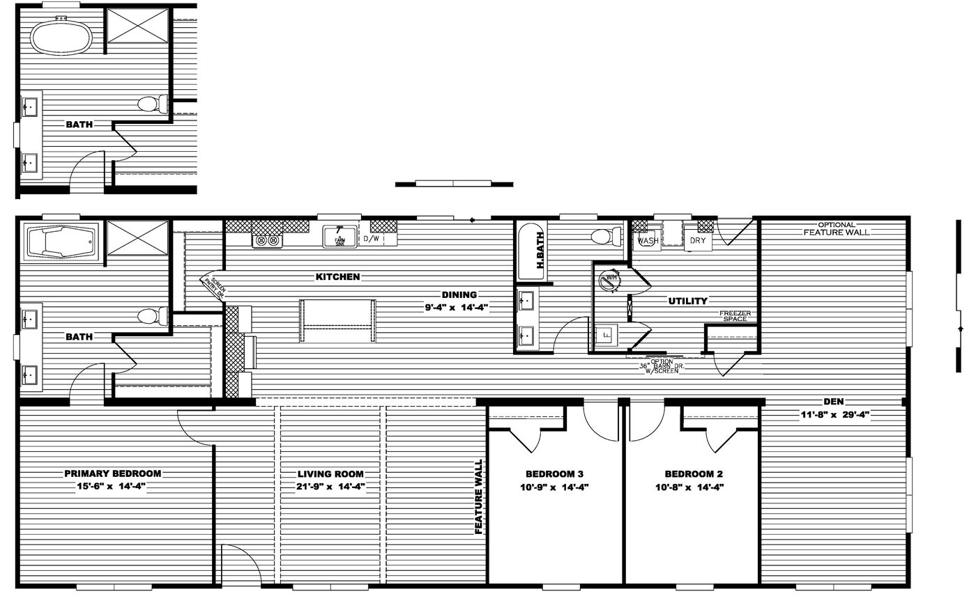 The FARM 3 FLEX ELITE DEN Floor Plan. This Manufactured Mobile Home features 3 bedrooms and 2 baths.