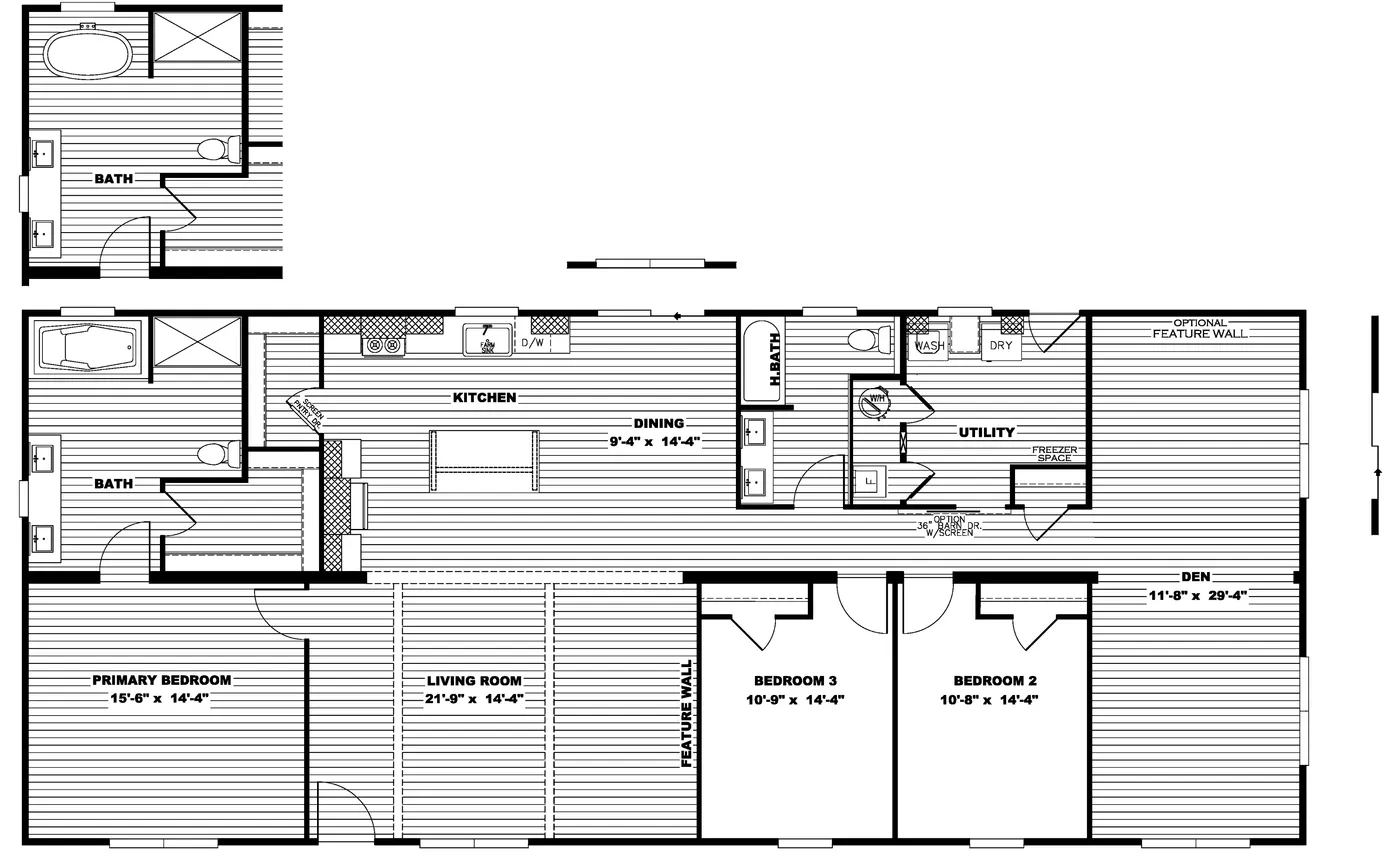 The FARM 3 FLEX ELITE DEN Floor Plan. This Manufactured Mobile Home features 3 bedrooms and 2 baths.