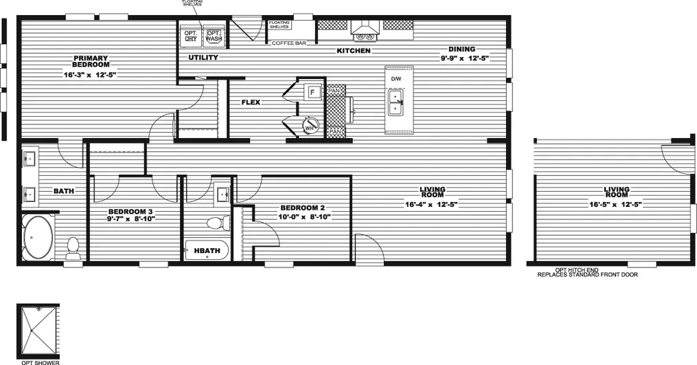 The COOK Floor Plan. This Manufactured Mobile Home features 3 bedrooms and 2 baths.
