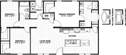 The 2848A Floor Plan. This Manufactured Mobile Home features 3 bedrooms and 2 baths.