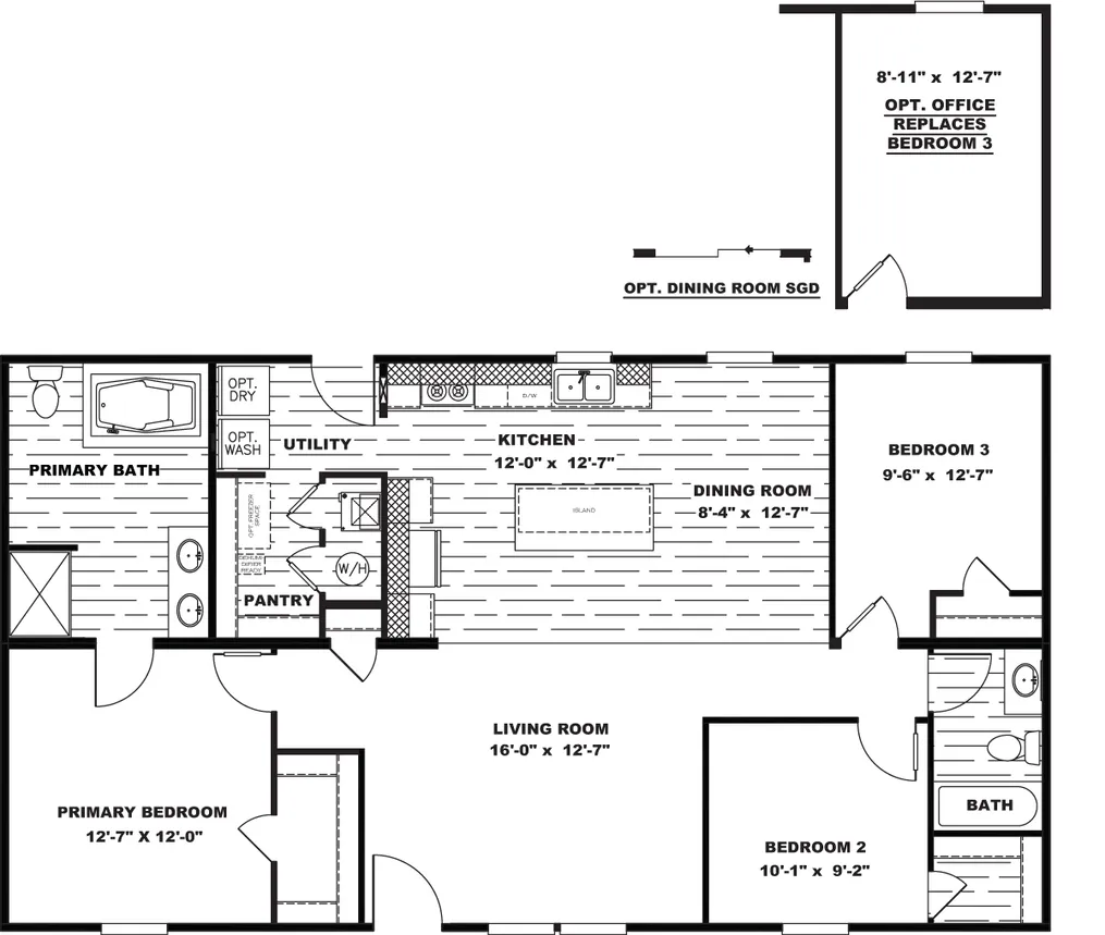 The THE EAGLE 48 Floor Plan. This Manufactured Mobile Home features 3 bedrooms and 2 baths.