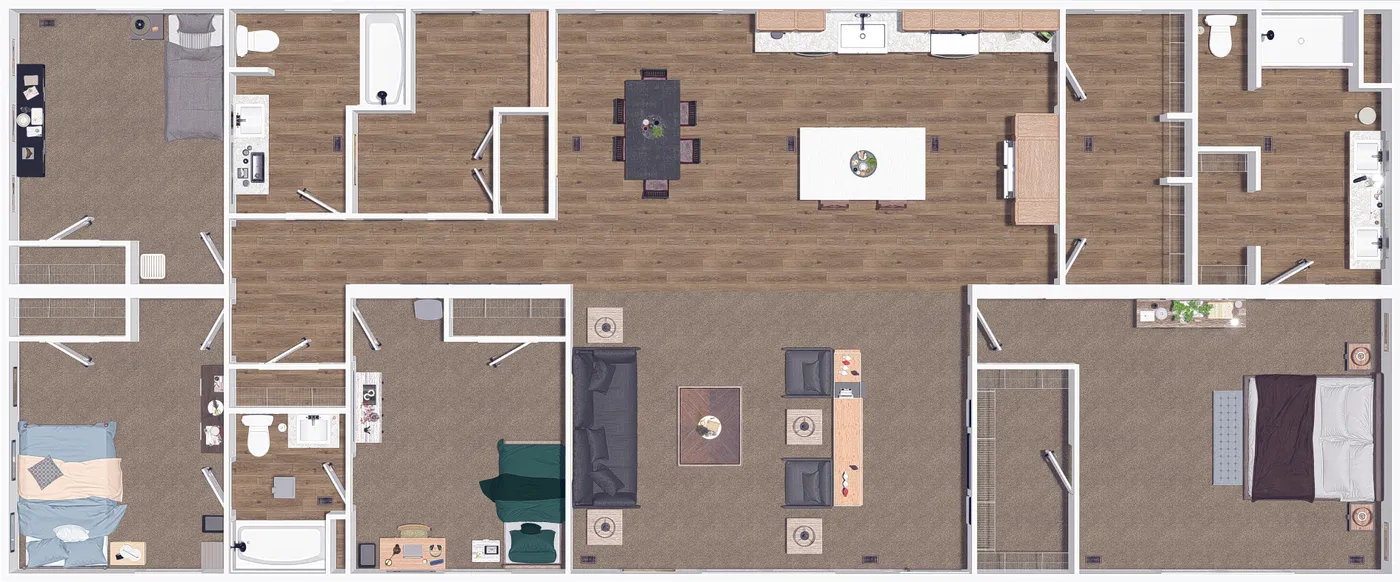 The DENALI Floor Plan. This Manufactured Mobile Home features 4 bedrooms and 3 baths.