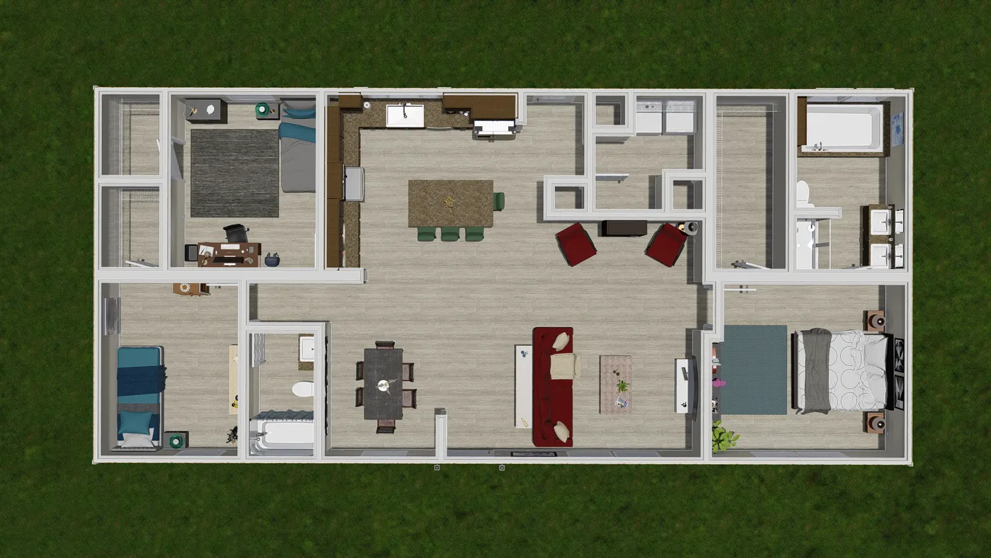 The PINEHURST 3104 Floor Plan. This Manufactured Mobile Home features 3 bedrooms and 2 baths.