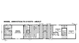 The THE ANNIVERSARY ANN16763A Floor Plan. This Manufactured Mobile Home features 3 bedrooms and 2 baths.