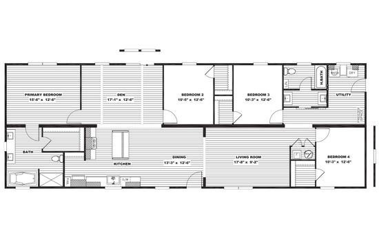 The EMMELINE Floor Plan. This Manufactured Mobile Home features 4 bedrooms and 2 baths.