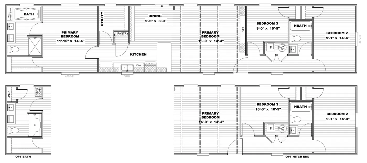 The ANNIVERSARY 16763A Floor Plan. This Manufactured Mobile Home features 3 bedrooms and 2 baths.