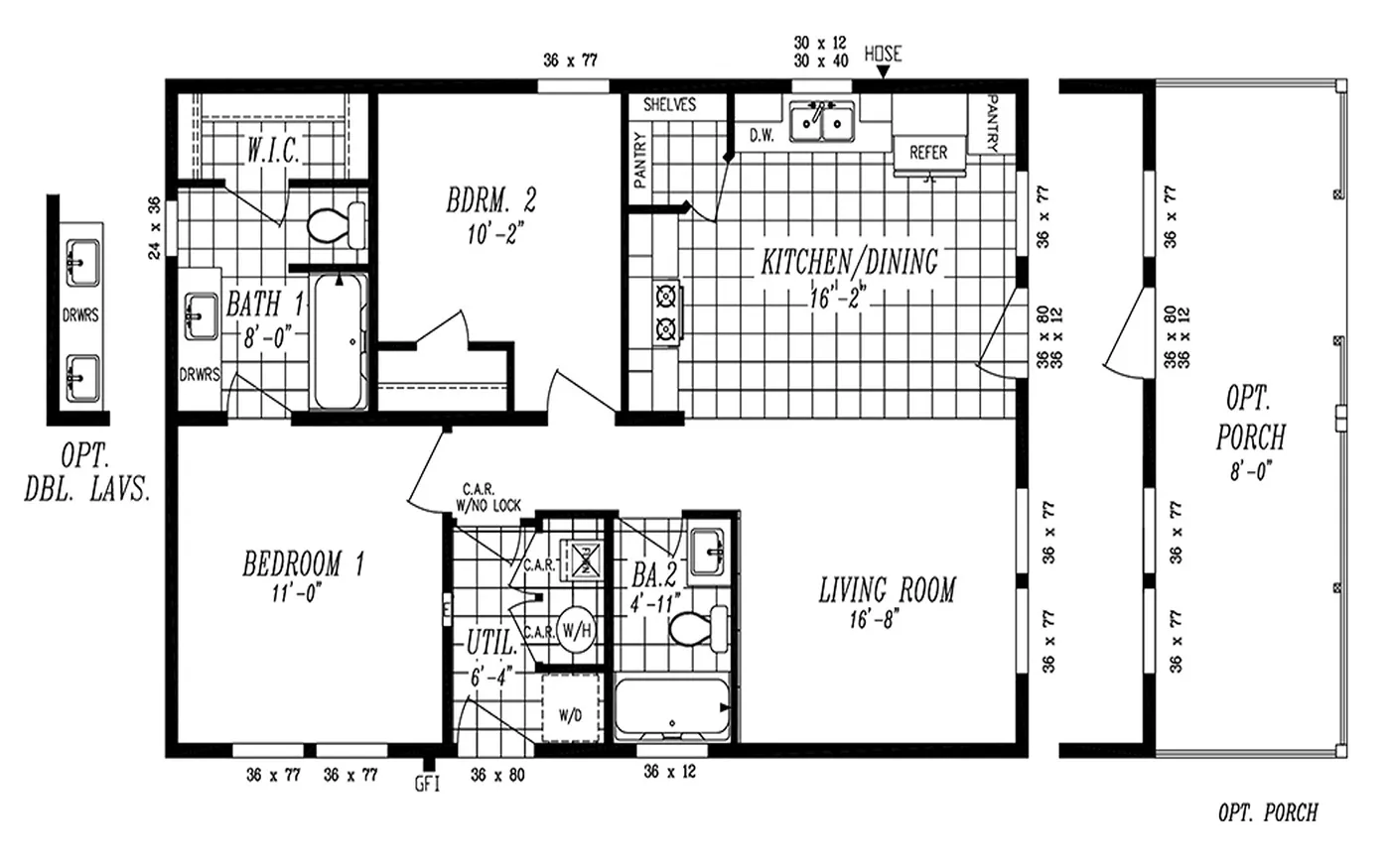 The 2029 COLUMBIA RIVER (NEW) Floor Plan. This Manufactured Mobile Home features 2 bedrooms and 2 baths.