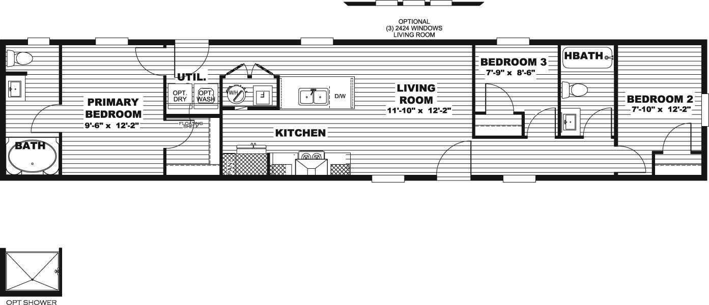 The DIAS Floor Plan. This Manufactured Mobile Home features 3 bedrooms and 2 baths.