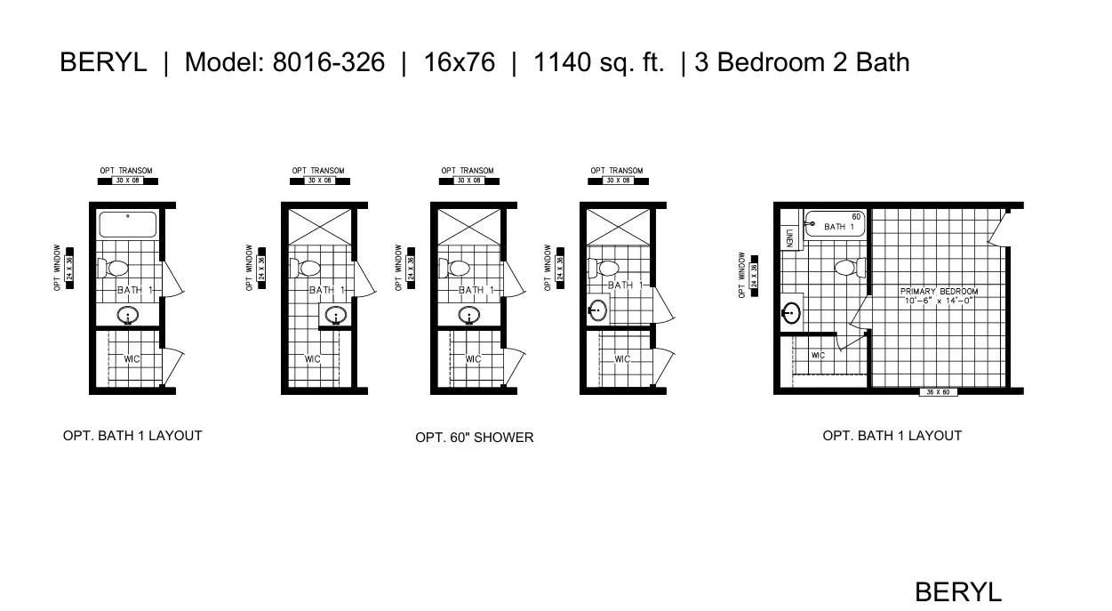 The BERYL Floor Plan. This Manufactured Mobile Home features 3 bedrooms and 2 baths.