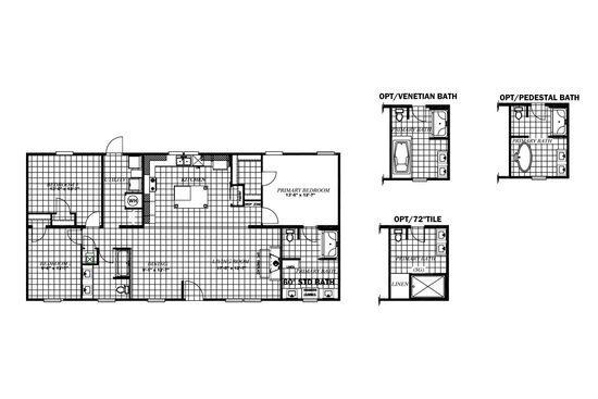 The FARM HOUSE BREEZE 56 Floor Plan. This Manufactured Mobile Home features 3 bedrooms and 2 baths.