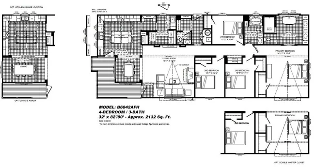 The THE LULABELLE Floor Plan. This Manufactured Mobile Home features 4 bedrooms and 3 baths.