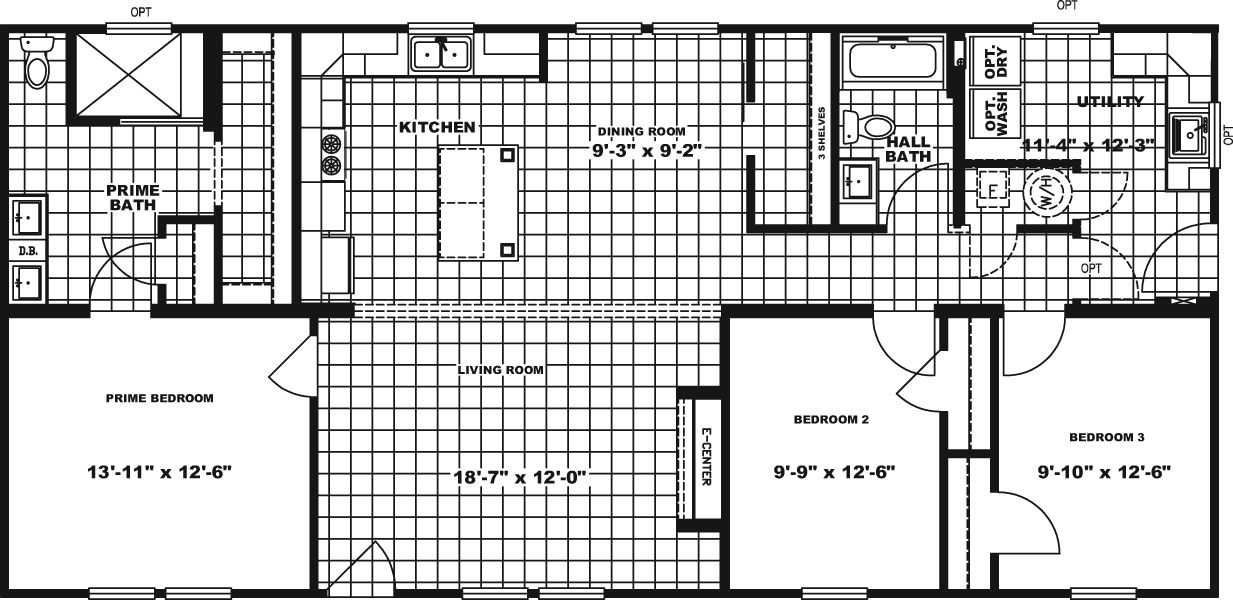 The WOODBRIDGE II Floor Plan. This Manufactured Mobile Home features 3 bedrooms and 2 baths.