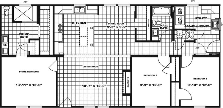 The WOODBRIDGE II Floor Plan. This Manufactured Mobile Home features 3 bedrooms and 2 baths.