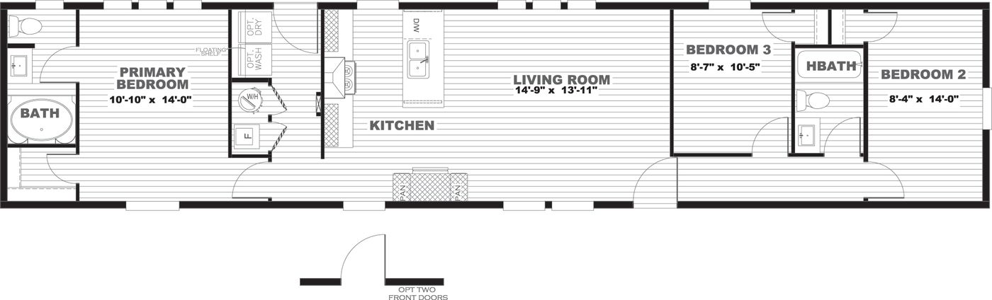 The MAGELLAN Floor Plan. This Manufactured Mobile Home features 3 bedrooms and 2 baths.