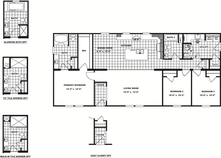 The CHEYENNE Floor Plan. This Manufactured Mobile Home features 3 bedrooms and 2 baths.