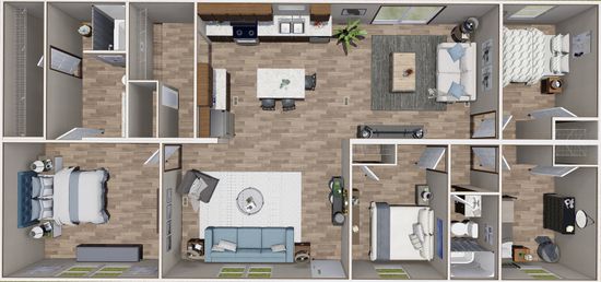 The MARVEL 4 Floor Plan. This Manufactured Mobile Home features 4 bedrooms and 2 baths.