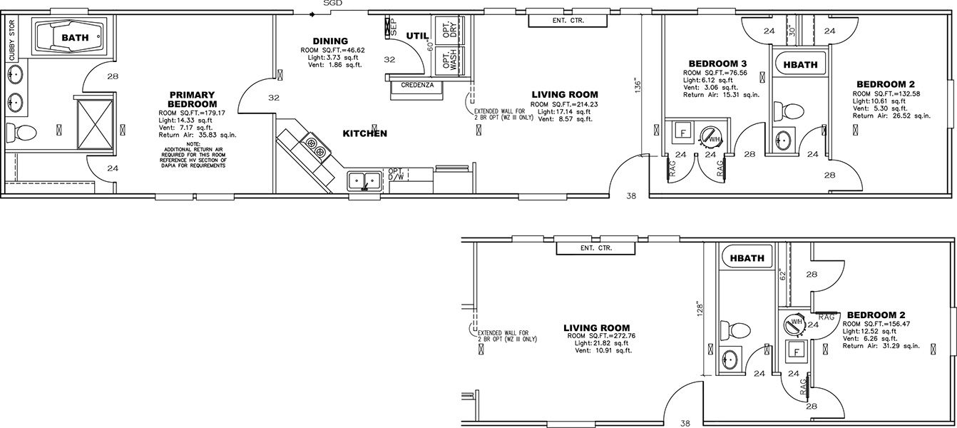 The ULTRA A-PLUS 16X76 Floor Plan. This Manufactured Mobile Home features 3 bedrooms and 2 baths.