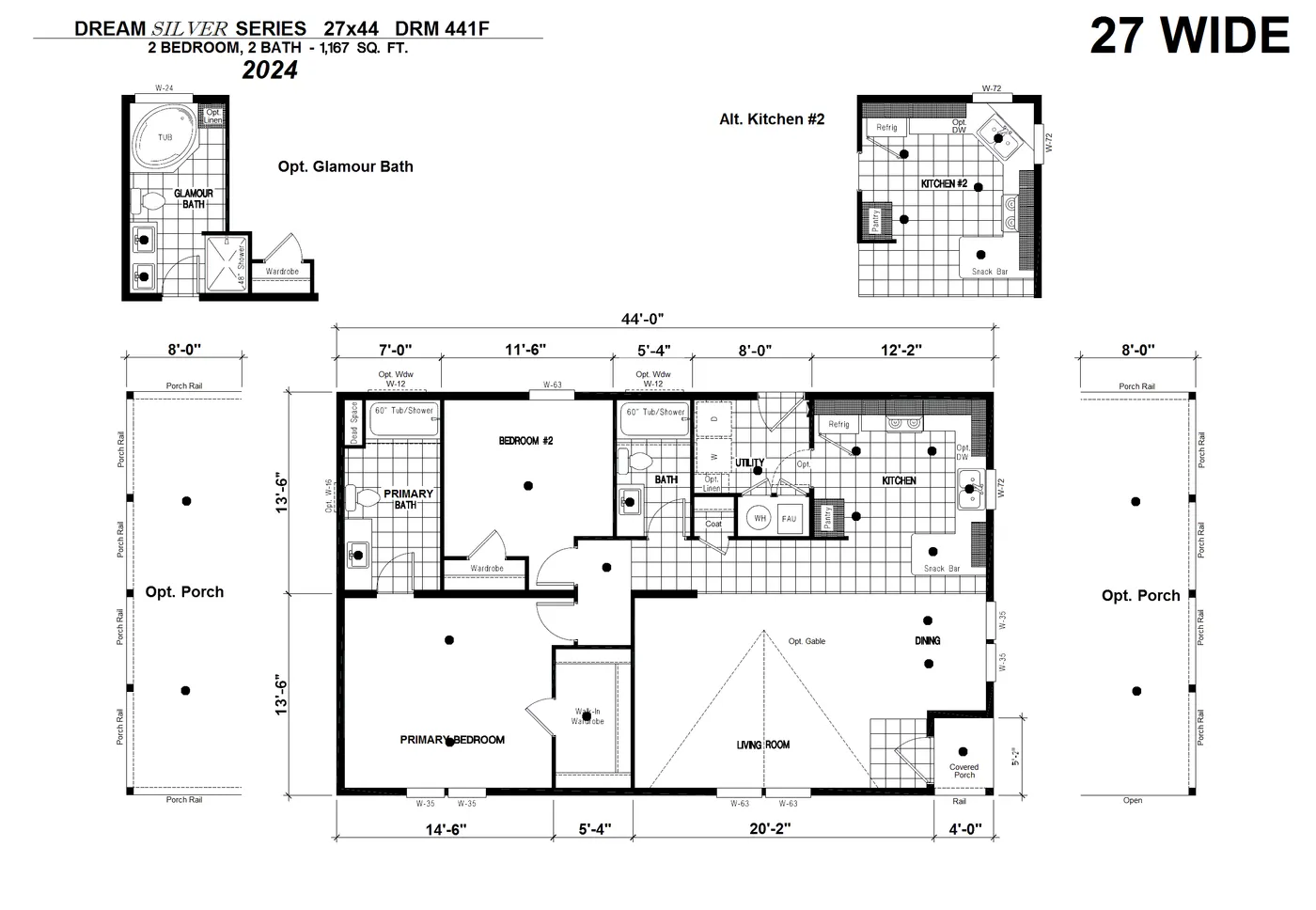The DRM441F 44'              DREAM Floor Plan. This Manufactured Mobile Home features 2 bedrooms and 2 baths.