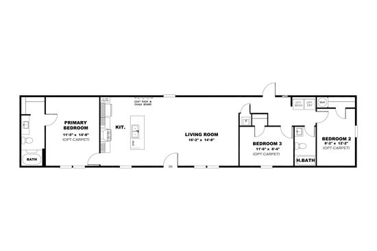 The THE BREEZE Floor Plan. This Manufactured Mobile Home features 3 bedrooms and 2 baths.