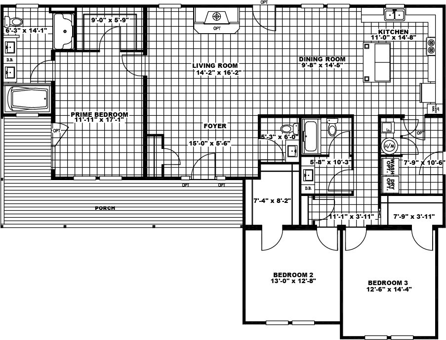 The GREYSTONE ELITE Floor Plan. This Manufactured Mobile Home features 3 bedrooms and 2 baths.