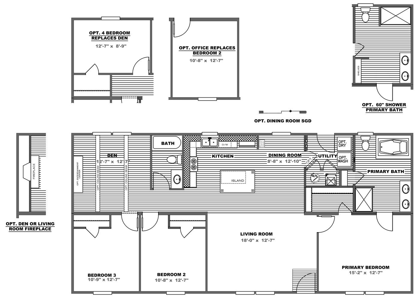 The TRADITION 56D Floor Plan. This Manufactured Mobile Home features 3 bedrooms and 2 baths.