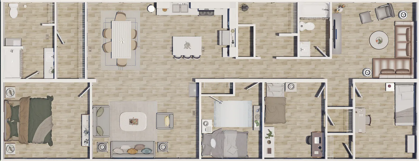 The ECLIPSE Floor Plan. This Manufactured Mobile Home features 4 bedrooms and 2 baths.