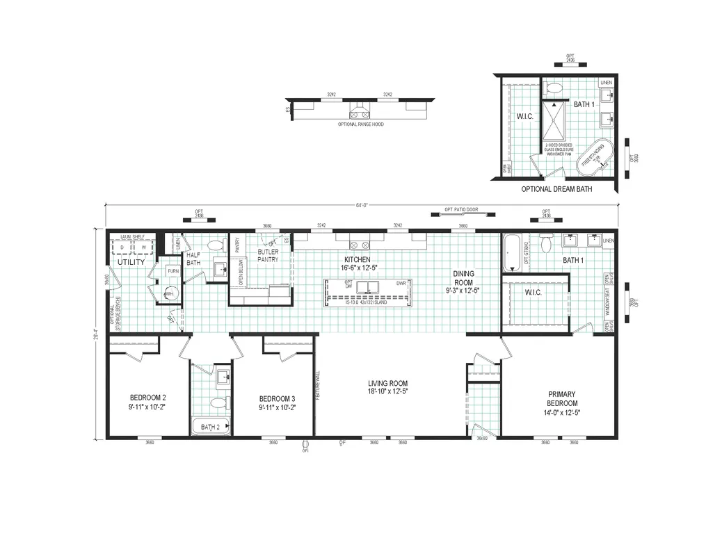 The 6428-5792 THE PULSE Floor Plan. This Manufactured Mobile Home features 3 bedrooms and 2.5 baths.