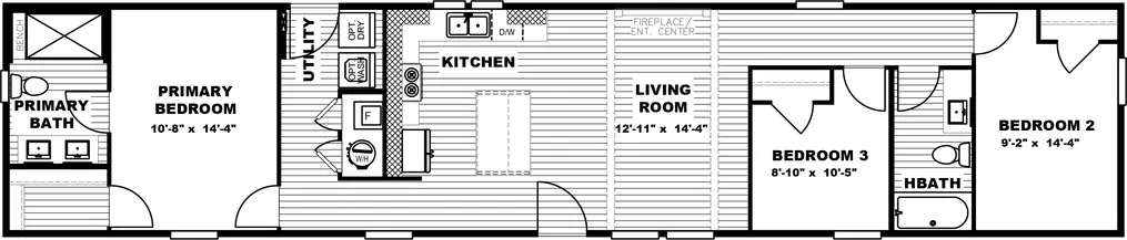 The BABY BOUJEE Floor Plan. This Manufactured Mobile Home features 3 bedrooms and 2 baths.