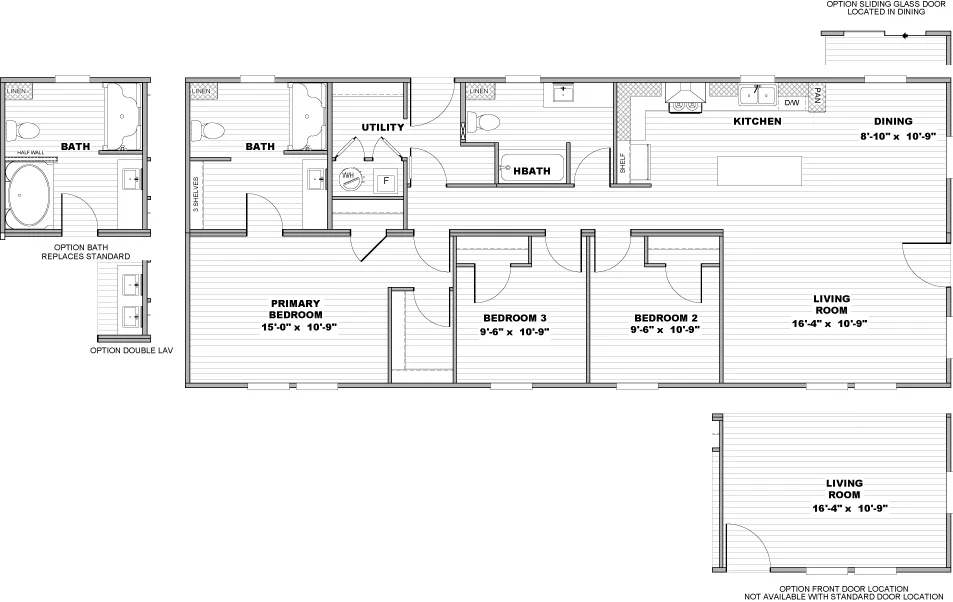 The ADVANCE Floor Plan. This Manufactured Mobile Home features 3 bedrooms and 2 baths.