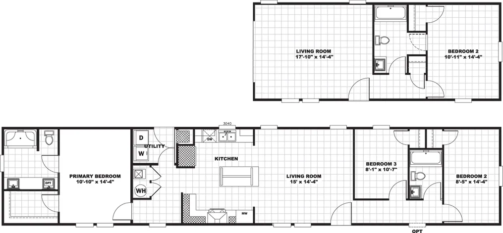 The EMERALD Floor Plan. This Manufactured Mobile Home features 3 bedrooms and 2 baths.