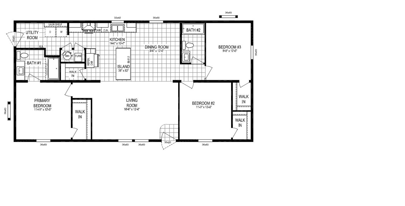 The AURORA/5228-MS049-1 SECT Floor Plan. This Manufactured Mobile Home features 3 bedrooms and 2 baths.