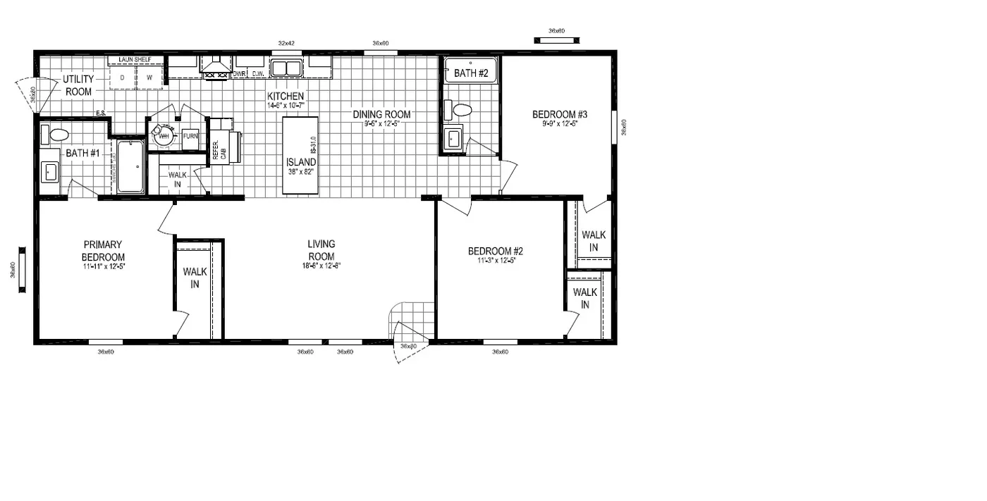 The AURORA/5228-MS049-1 SECT Floor Plan. This Manufactured Mobile Home features 3 bedrooms and 2 baths.
