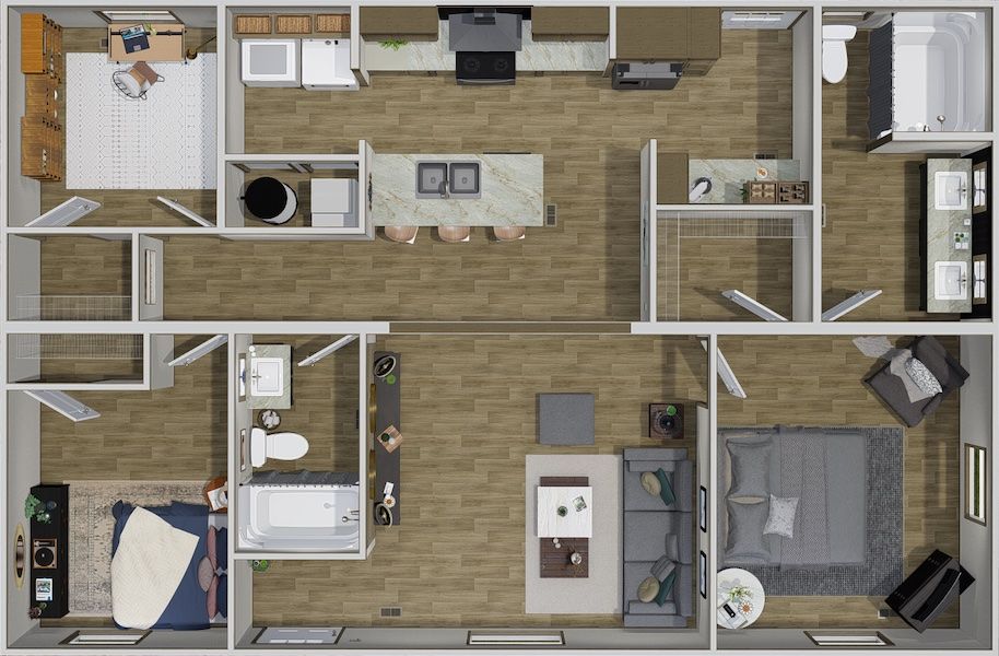 The DRAKE Floor Plan. This Manufactured Mobile Home features 3 bedrooms and 2 baths.