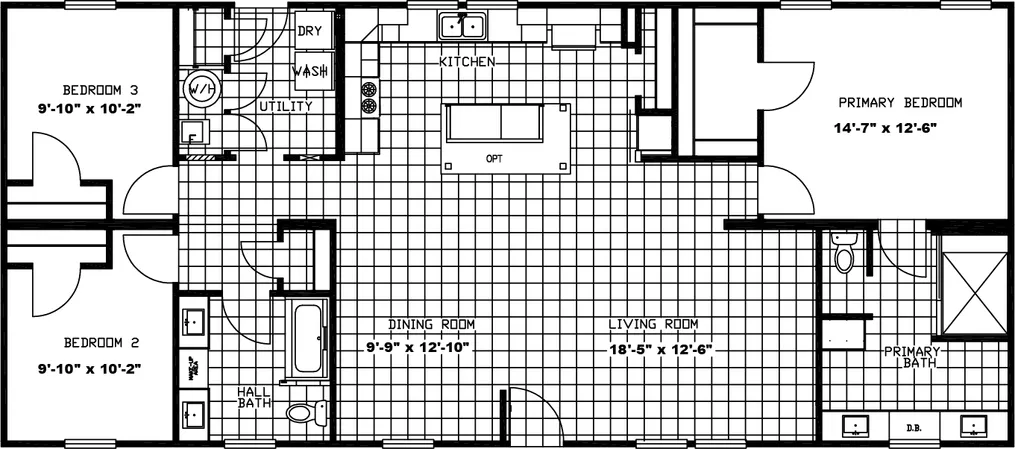 The THE FREEDOM BREEZE Floor Plan. This Manufactured Mobile Home features 3 bedrooms and 2 baths.