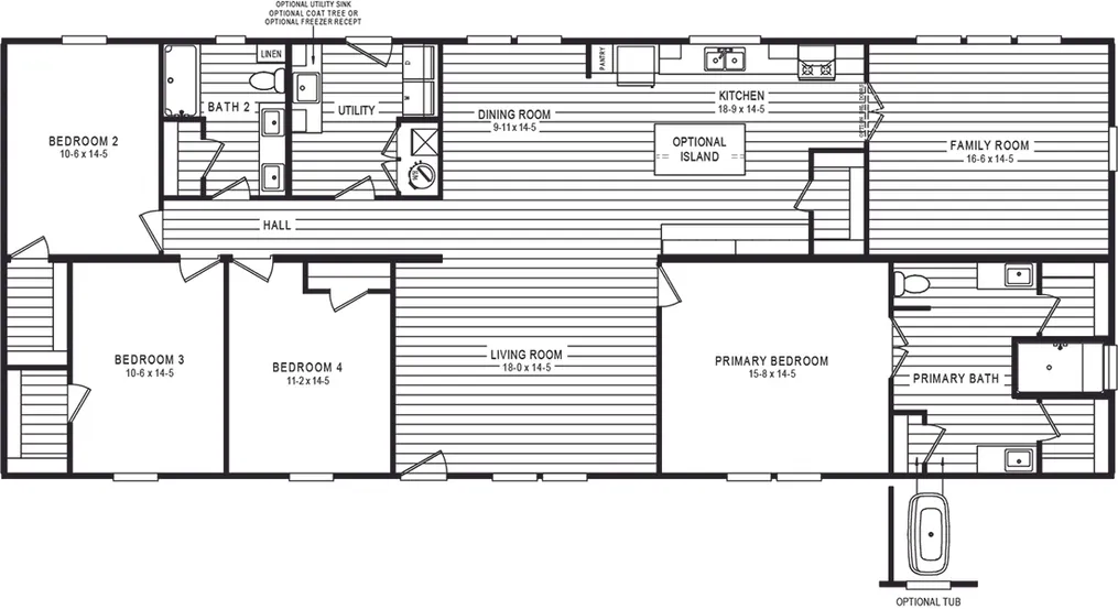 The 5430 "UWHARRIE" 7632 Floor Plan. This Manufactured Mobile Home features 4 bedrooms and 2 baths.
