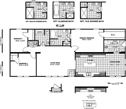 The CASTLE PINES Floor Plan. This Manufactured Mobile Home features 3 bedrooms and 2 baths.