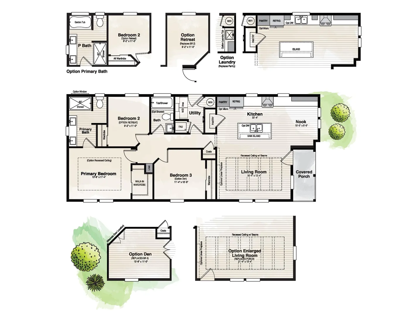 The CORONADO 2456B Floor Plan. This Manufactured Mobile Home features 3 bedrooms and 2 baths.