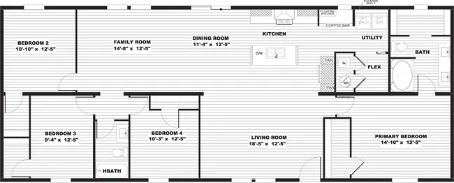 The MOROCCO Floor Plan. This Manufactured Mobile Home features 4 bedrooms and 2 baths.