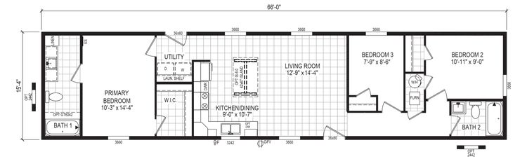 The 6616-779 THE PULSE Floor Plan. This Manufactured Mobile Home features 3 bedrooms and 2 baths.