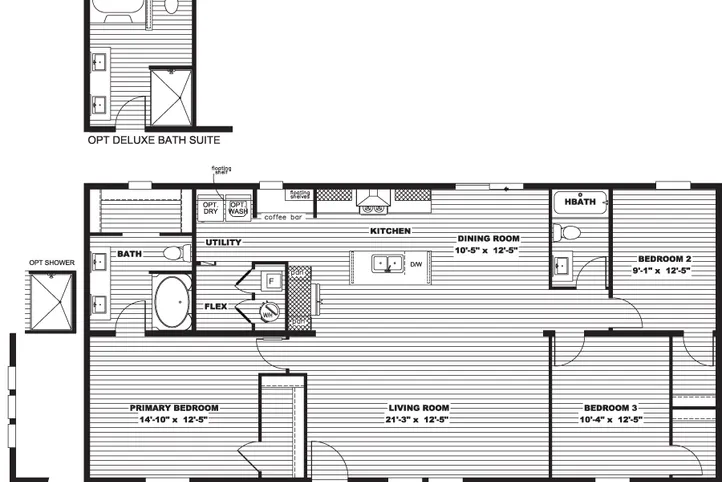 The RIO Floor Plan. This Manufactured Mobile Home features 3 bedrooms and 2 baths.
