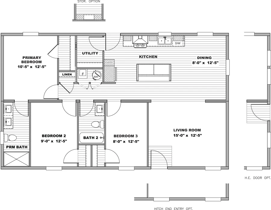 The MELODY Floor Plan. This Manufactured Mobile Home features 3 bedrooms and 2 baths.