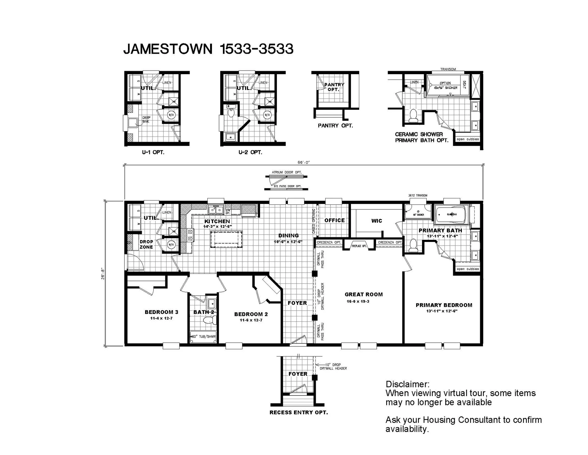 28 X 66 3BR Jamestown 1533 Flooplan