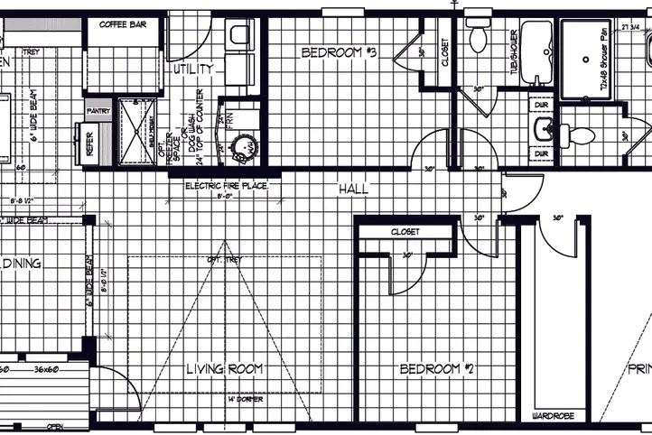 The LULAMAE 3 Floor Plan. This Manufactured Mobile Home features 3 bedrooms and 2 baths.