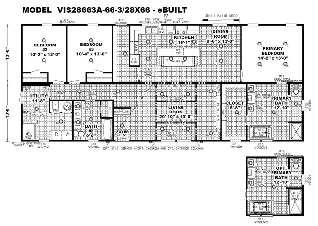 The THE SHORELINE Floor Plan. This Manufactured Mobile Home features 3 bedrooms and 2 baths.